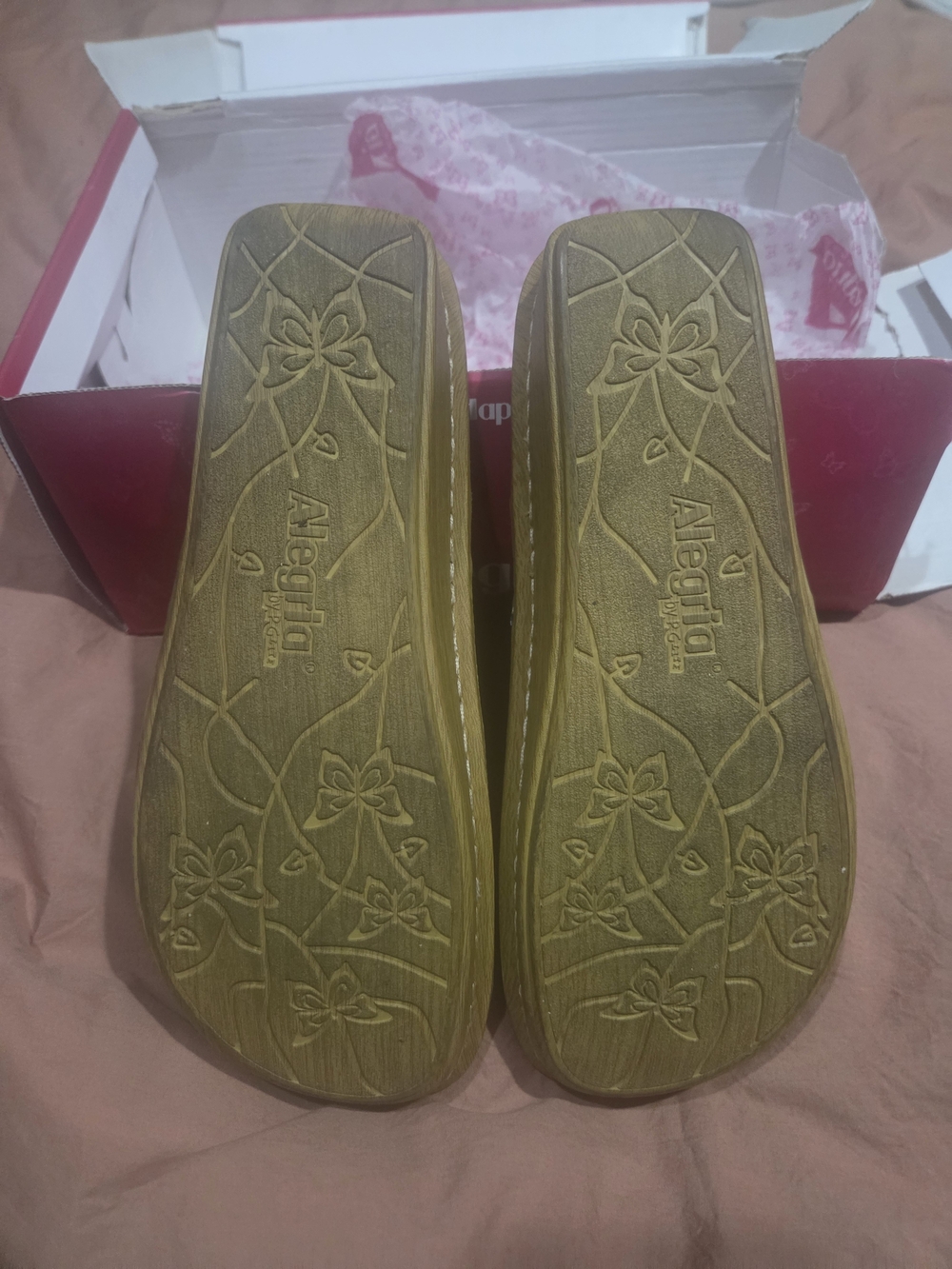 Alegria Tan Leather Slingback Sandals with Wooden Wedge - Picture 6 of 6